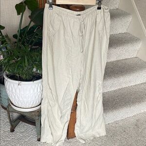 Hunter & Brown Casual Cream Drawstring Linen Wide Leg Pants